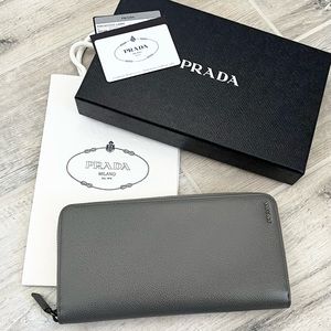 Prada Grey Saffiano Travel Organizer Wallet